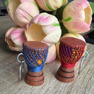 New Set of 2 Colorful Mini Drum Keychains